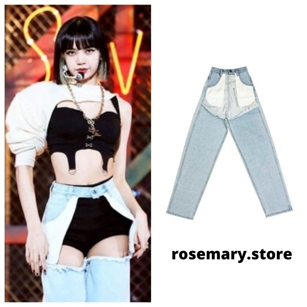 Quần Jeans rách ống rộng LISA BLACPINK tặng kèm quần trong đen