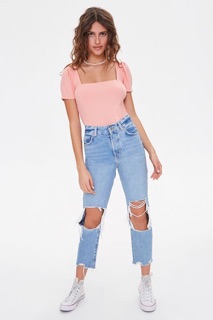 ÁO THUN CỔ U TAY CON F21