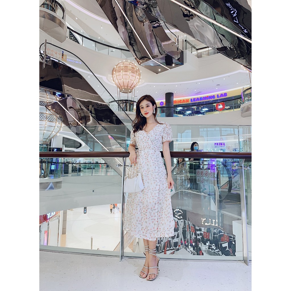 Đầm suông hoa tay con phối nút kèm dây cột so hot phù hợp đi chơi, đi dạo phố đi tiệc - Thời trang VADA (VD131)