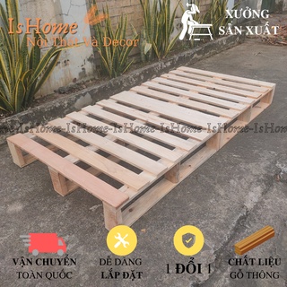 Giường pallet gỗ thông đố chân thẳng cao 20cm - kích thước 1mx2m và 1m2x2m