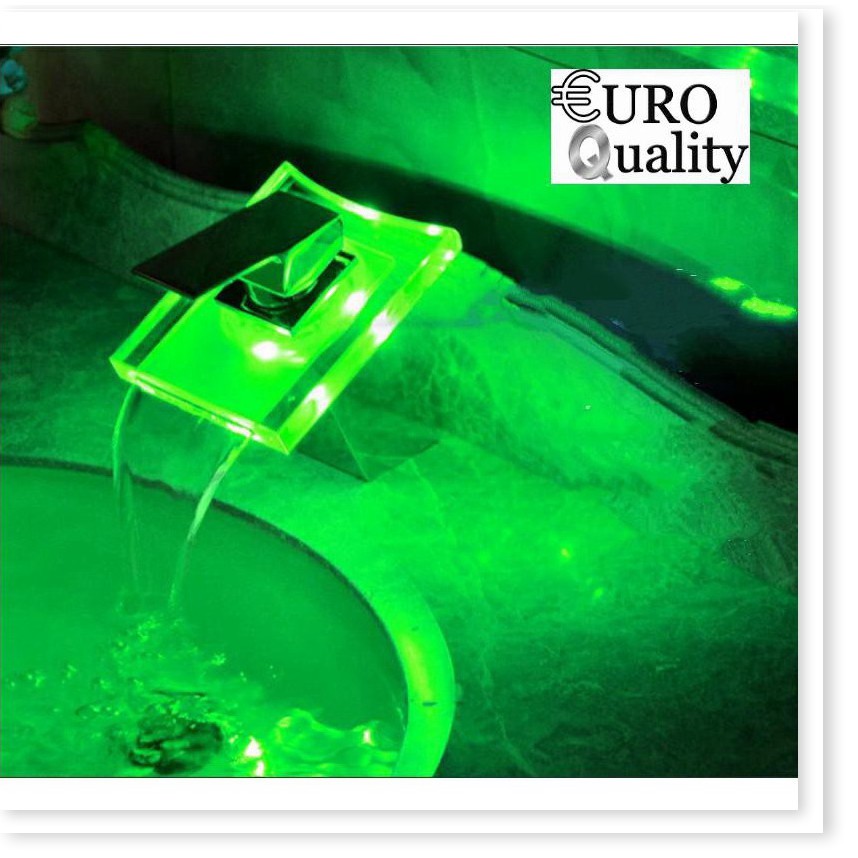 🔝 Vòi lavabo đổi màu theo nhiệt độ thác nước kính cường lực Euro Quality