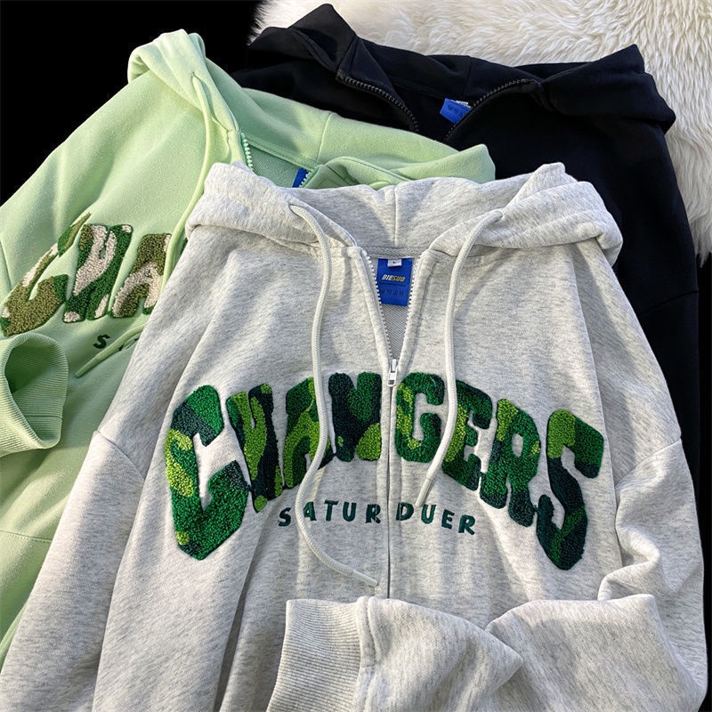 Áo Hoodie Màu Xanh Lá Cây Phong Cách Retro Mỹ Thời Trang Xuân Thu