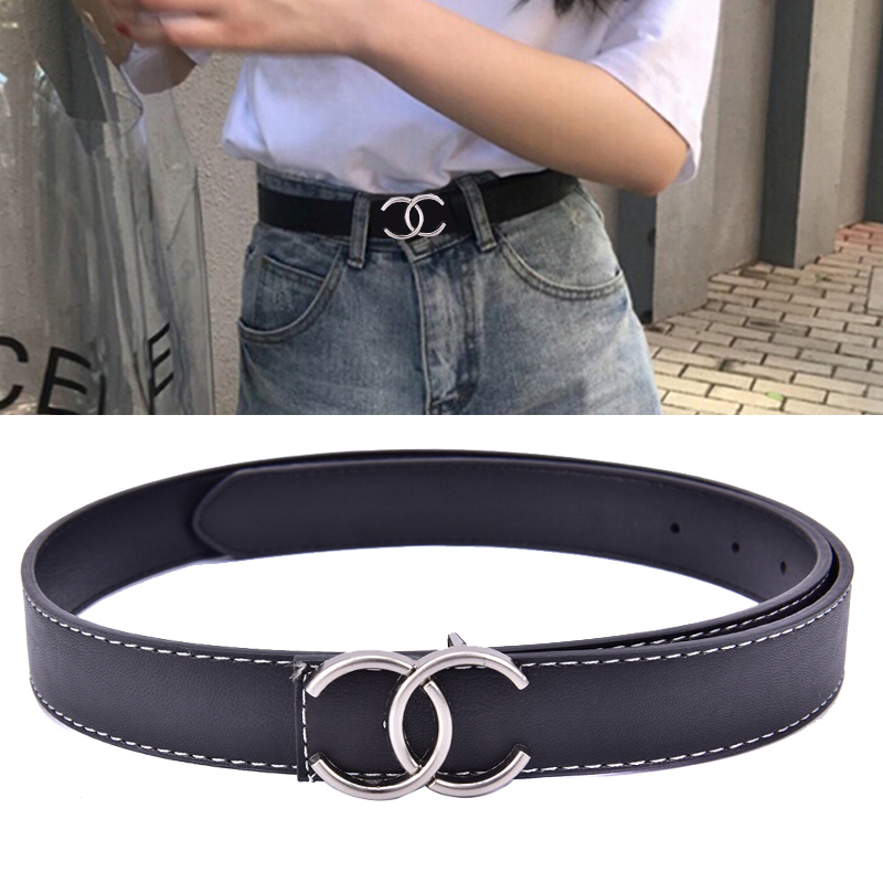 【dayday】Ladies Women's Fashion Metal Double C Pin Buckle Waist Belts Leather W