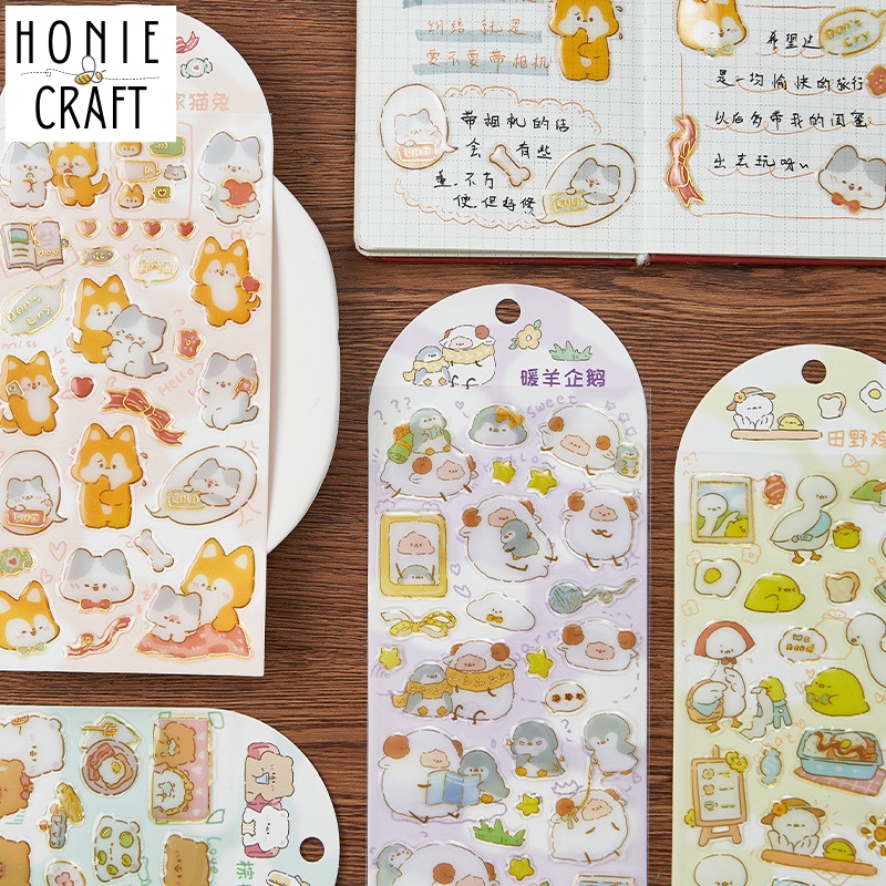 Sticker 3D trong suốt bộ đôi thú cưng dễ thương Hình dán phủ keo Epoxy lấp lánh trang trí cute