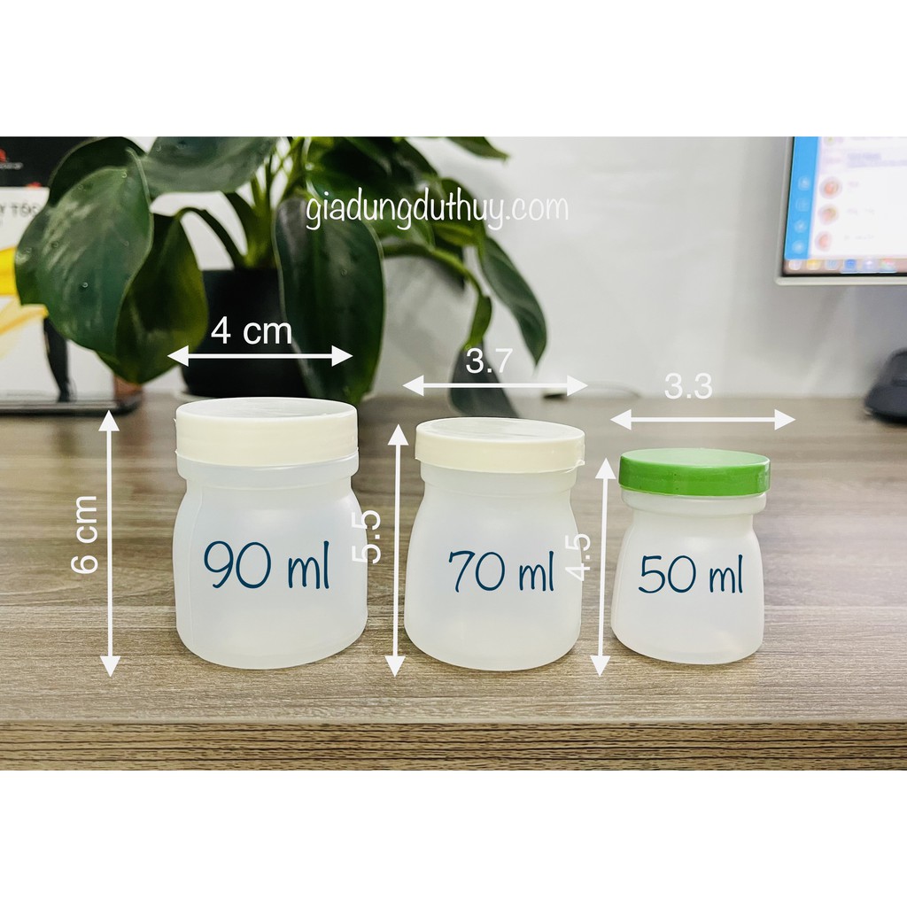 Lốc 12 hũ làm sữa chua, hũ đựng kem trộn bằng nhựa Liên Hưng, thể tích 50ml-70ml-90ml, có nắp tiện lợi an toàn, bền bỉ