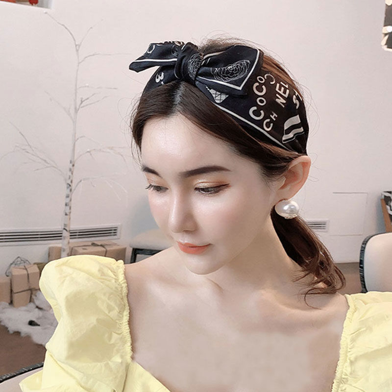 Băng đô đeo đầu phối nơ họa tiết in phong cách retro Hàn Quốc cho nữ