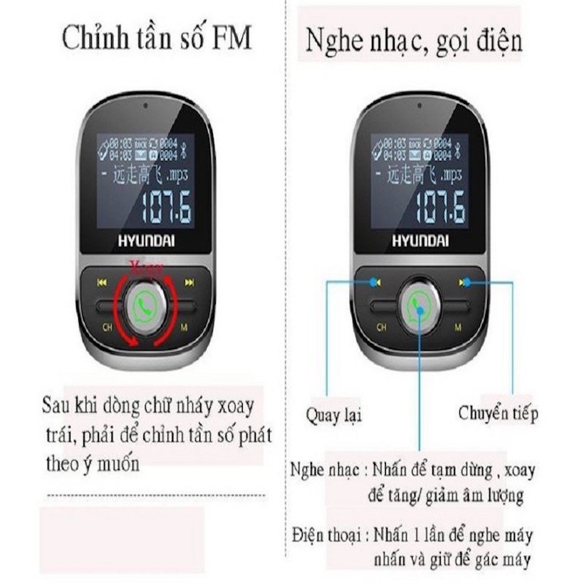 Tẩu nghe nhạc MP3 hyundai HY92 hàng chính hãng-Tẩu nghe nhạc kiêm sạc điện thoại với màn hình hiển thị lớn