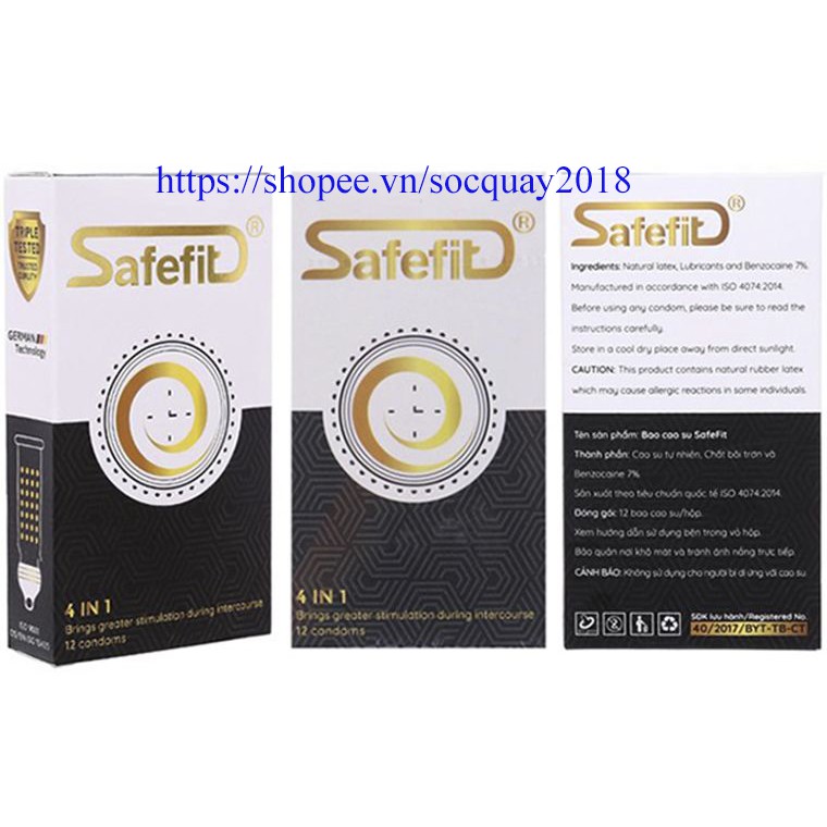 Bao cao su gai gân Safefit 4in1 hộp 12 cái ( Có Che Tên Sản Phẩm )