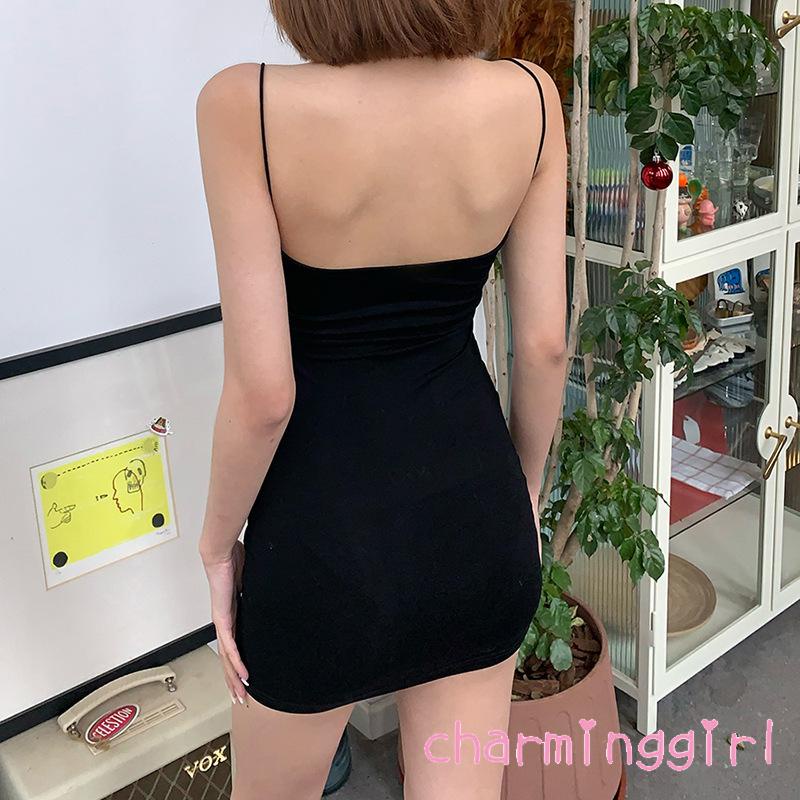 Đầm body ngắn mini không tay dây sợi mì khoét lỗ sâu dành cho nữ QAQ