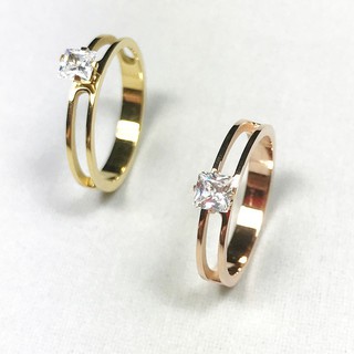 Nhẫn Titan Nữ Đính Đá Vuông Sang Trọng Không Đen Không Gỉ TT 1308