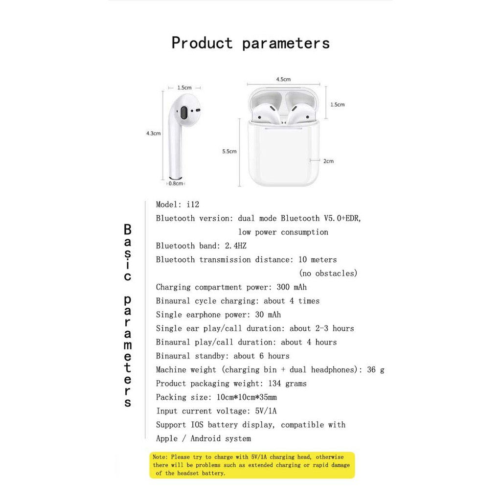 Tai nghe Bluetooth không dây i12 TWS v5.0 kèm đế sạc | BigBuy360 - bigbuy360.vn