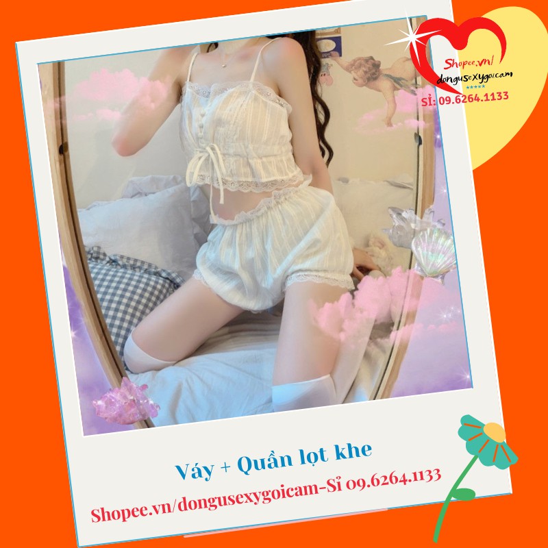 Bộ đồ ngủ sexy nữ quần áo ngắn sexy gợi cảm mặc nhà vải thô quảng châu cao cấp màu trắng - BỘ THÔ TRẮNG