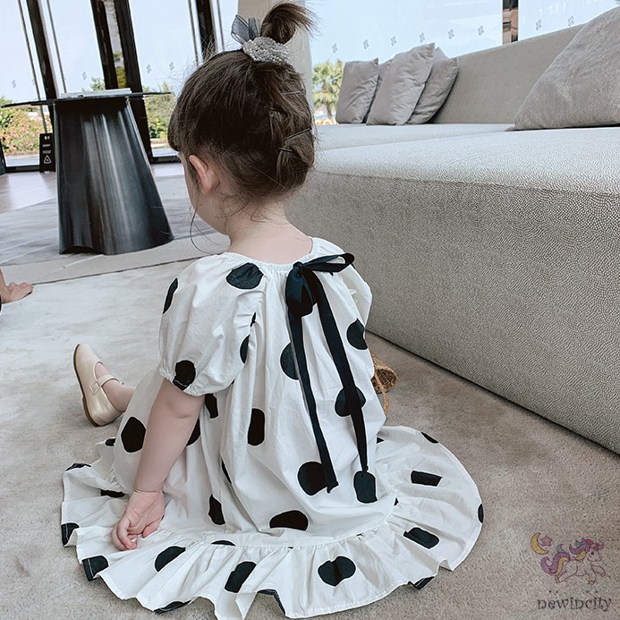 Đầm họa tiết chấm bi ngọt ngào phong cách hàn quốc dành cho bé gái