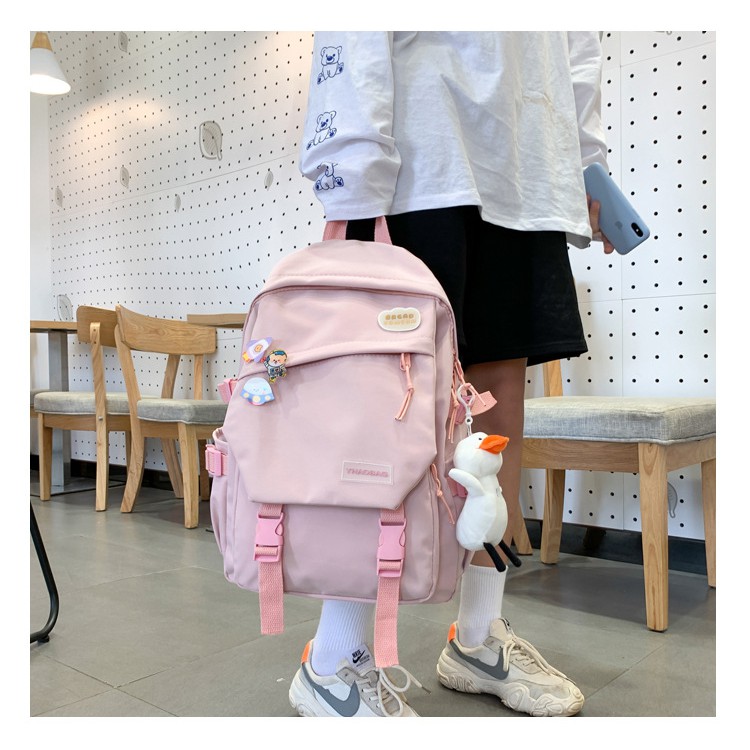 Balo ULZZANG, balo unisex - B214 có khóa chéo phụ và khóa nhựa, chống nước hiệu quả