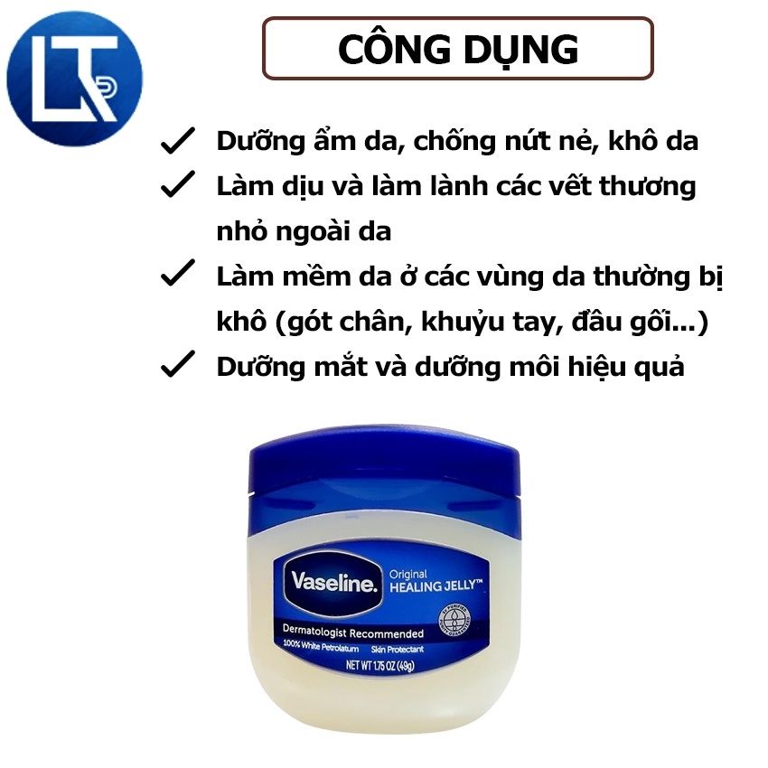 Sáp dưỡng ẩm Vaseline, kem nẻ Vaseline Mỹ 100% Pure Petroleum Jelly Original 49g - Đa Năng