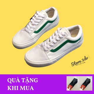 Giày Sneaker Nam Vans Old Skool Trắng Viền Xanh Lá Da Lộn Giày Vans Style 36