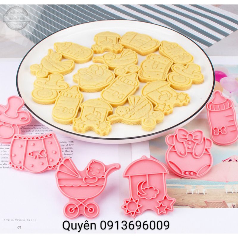 Bộ khuôn bánh quy, bánh qui, bánh cookies, cookie ĐỒ SƠ SINH 6 mẫu