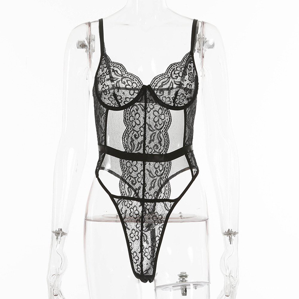 Bộ Áo Liền Quần Phối Ren Lưới Quyến Rũ Cho Nữ