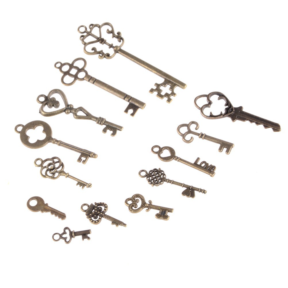 Set 13 Mặt Dây Chuyền Hình Chìa Khóa Phong Cách Vintage Charms