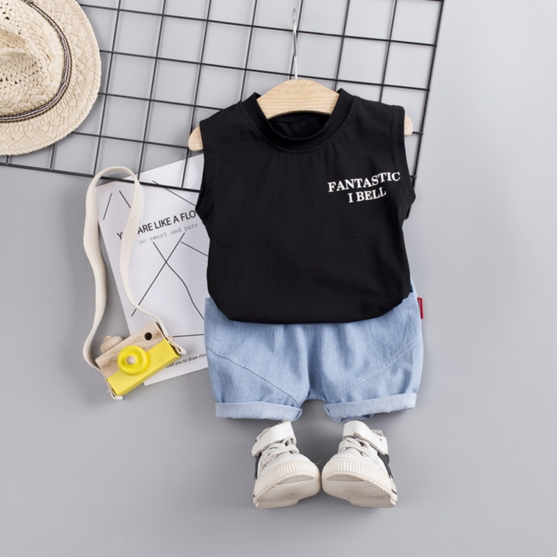 Set Đồ 2 Món Gồm Áo Thun Không Tay In Hình Khủng Long Và Quần Short Cho Bé Trai Và Bé Gái