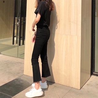 Quần Flare Jeans Đen Lì Co Dãn