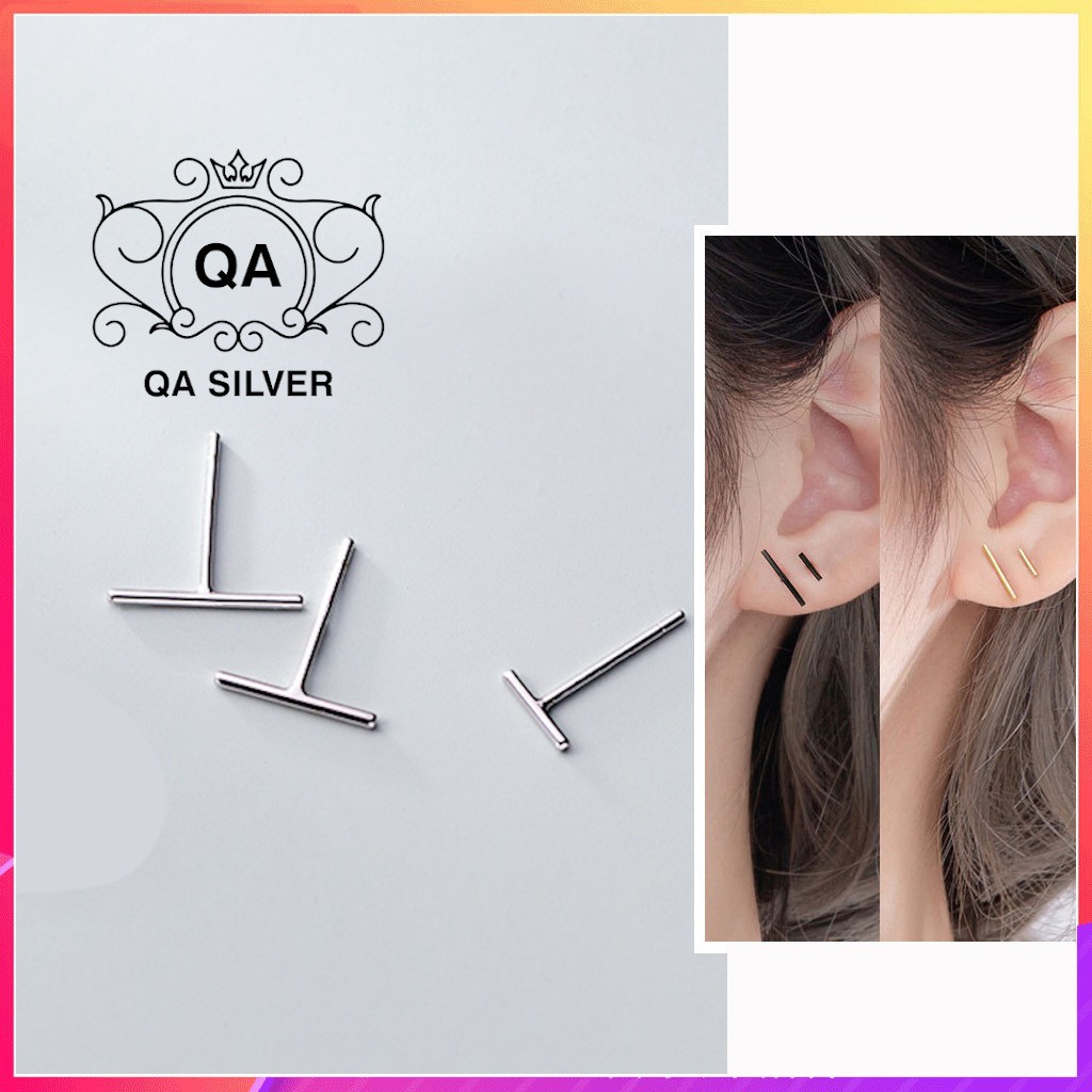 Khuyên tai bạc 925 thanh dài chữ T bông nam nữ hình học S925 MINIMAL Silver Earrings QA SILVER EA200415