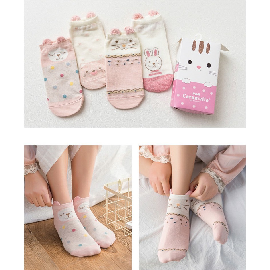 Set 4 đôi vớ ngắn/ tất ngắn hình thú Mua Tất nhãn Caramella (muatatshop)
