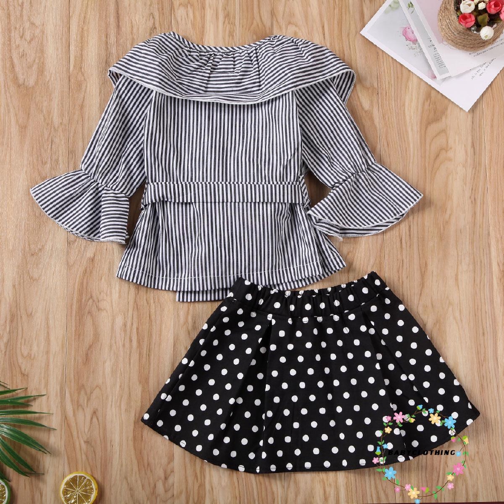 Set áo ngắn tay cổ tròn + chân váy ngắn chấm bi thời trang cho bé gái
