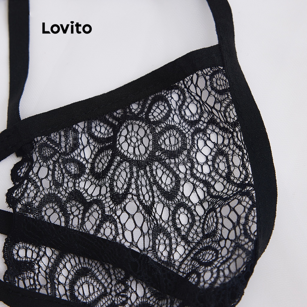 Đồ lót ren hoa Lovito đan chéo vòng tròn không có miếng đệm quyến rũ L17X618 (Đen) | BigBuy360 - bigbuy360.vn