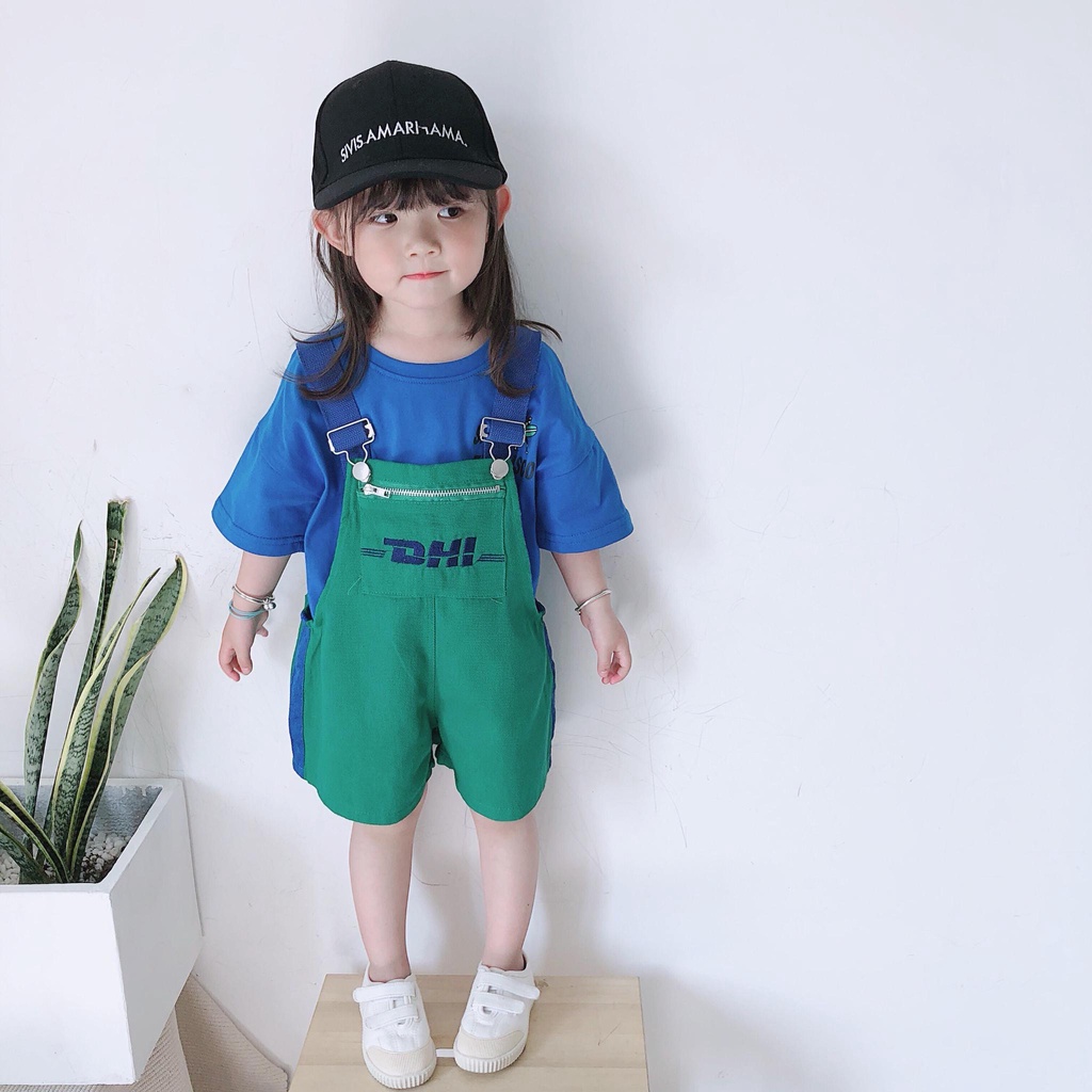 Set Áo Thun Ngắn Tay Màu Trơn Và Quần Yếm Ngắn Thời Trang Hè Hàn Quốc Mới Cho Bé Gái