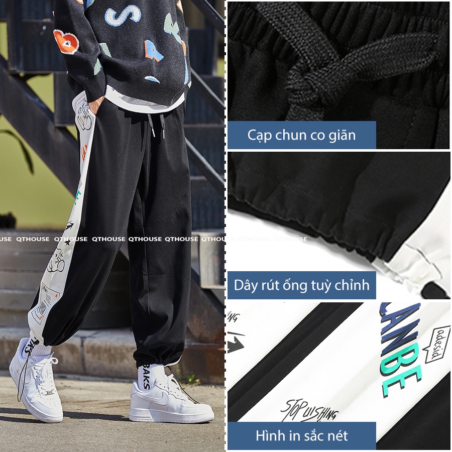 Quần ống rộng nam nữ unisex,quần jogger lưng thun thể thao thiết kế dây rút mặc suông bo gấu track pants Qthouse