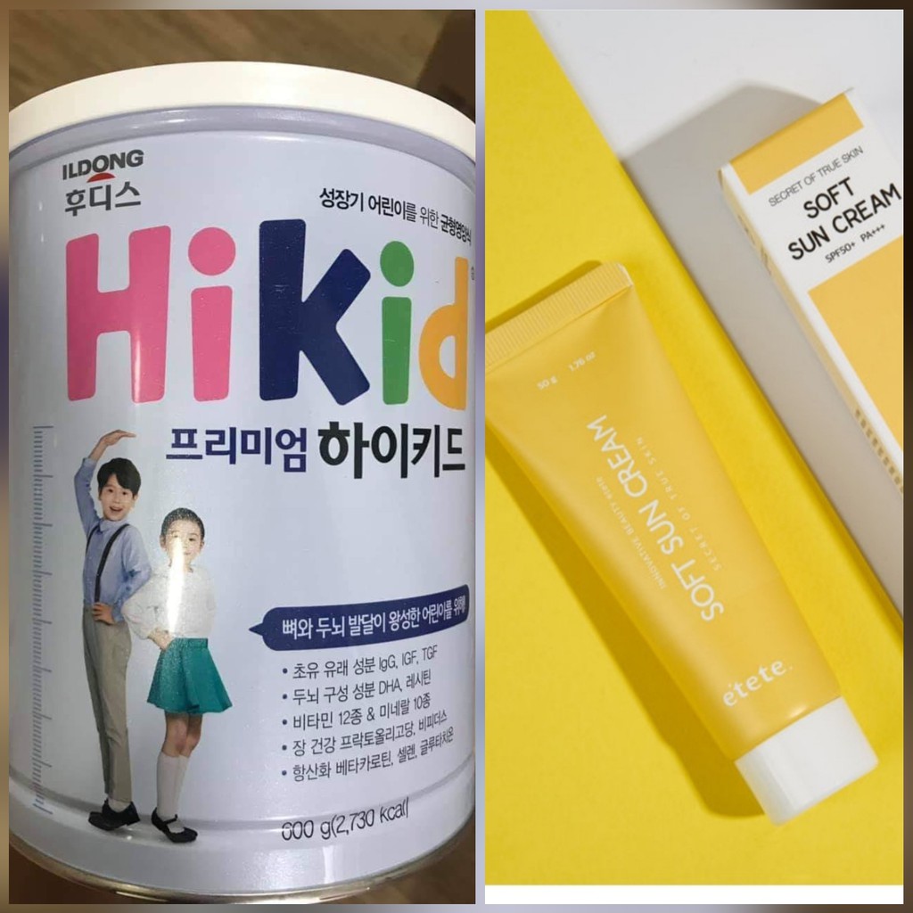 Combo 1 hộp Sữa bột Hikid Premium 600g và Kem chống nắng SPF50++ SOFT SUNCREAM