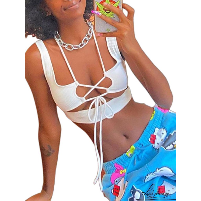 Áo Ba Lỗ Cổ Chữ V Hở Rốn Màu Trơn Thời Trang Gợi Cảm Cho Nữ