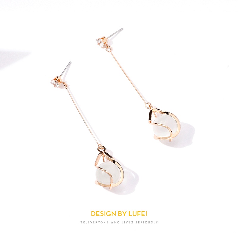 Đôi khuyên tai dáng dài đính đá mắt mèo mẫu 2023 phong cách Hàn Quốc thời trang dành cho nữ