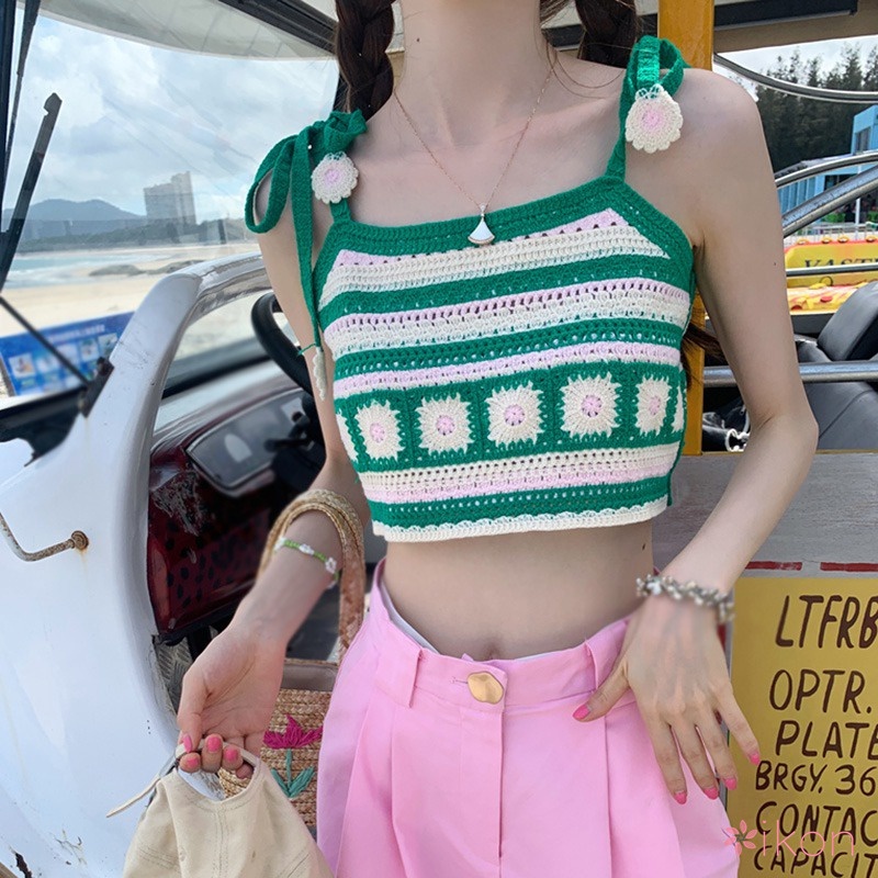 Áo Tank Top Dệt Kim Sát Nách In Hoa Cúc Xinh Xắn Cho Nữ