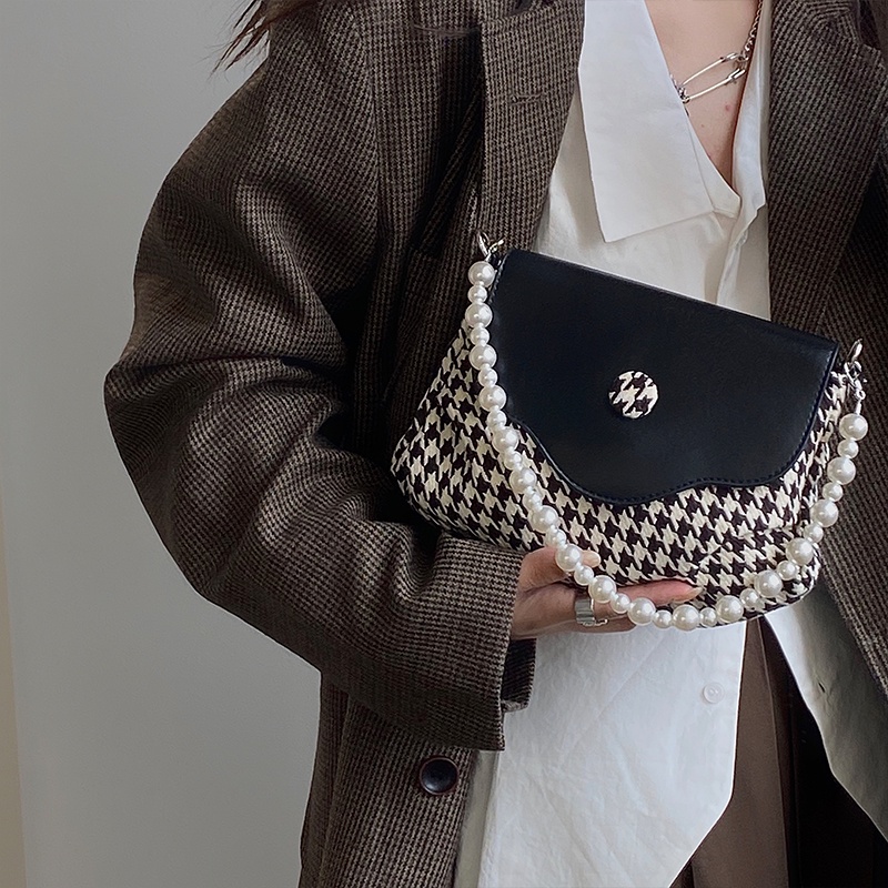 Túi đeo chéo canvas đính ngọc trai thời trang cho nữ