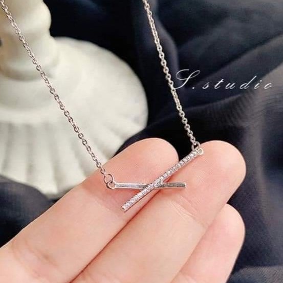 Dây chuyền bạc Van Jewelry V10204 Dây liền mặt thanh nghiêng