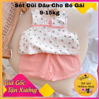 Sét bộ đũi ba lỗ họa tiết dâu xinh xắn cho bé gái