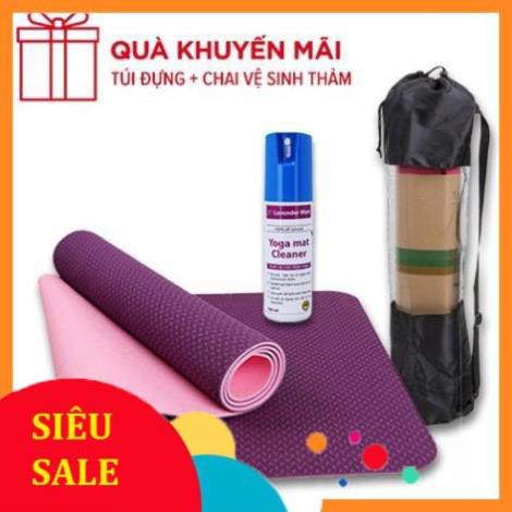 [Siêu Sale]- Combo Thảm yoga 6mm TPE 2 lớp + chai xịt vệ sinh ( kèm túi lưới)