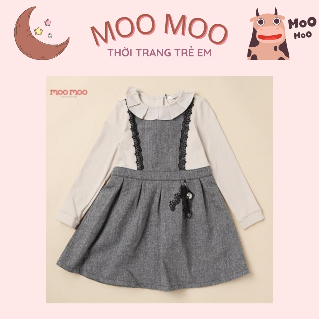 Váy dài tay Roem Girls màu củ đậu chân xám cổ bèo ren dập ngực cho bé 122V003T