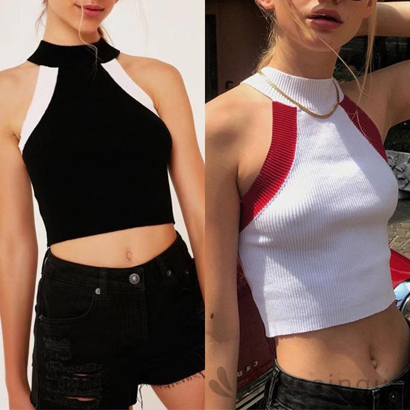 Áo Croptop Dệt Kim Cổ Tròn Màu Sắc Thời Trang Mùa Hè Cho Nữ