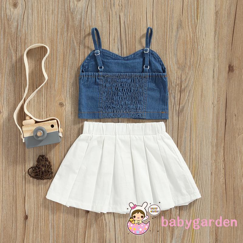 Set Đồ 2 Món Gồm Áo Hai Dây Không Tay Kèm Chân Váy Xếp Ly Lưng Thun Dành Cho Bé Gái 1-6 Tuổi