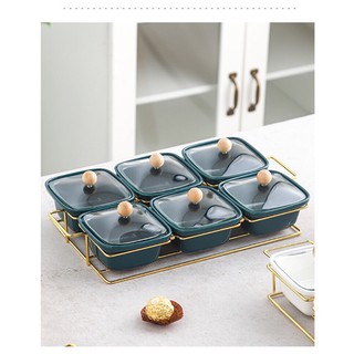 Khay mứt sứ nắp thuỷ tinh