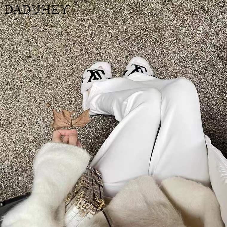 Quần DADUHEY ống loe rộng màu trắng lưng cao phối ôm vừa vặn phong cách Hàn Quốc mới thường ngày dành cho nữ
