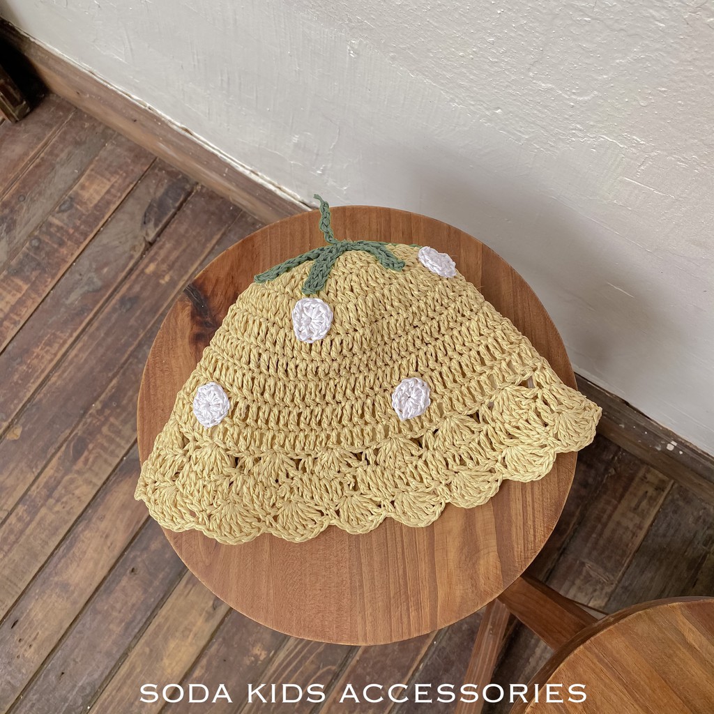 (ảnh thật) mũ cói quả dâu chấm bi