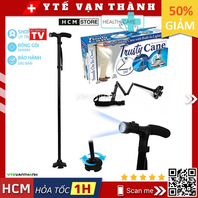 ✅ Gậy 1 Chân Thẳng Trusty Cane (Gấp Gọn, Có Đèn Pin, Chống Trượt) | (Batoong) -VT0540