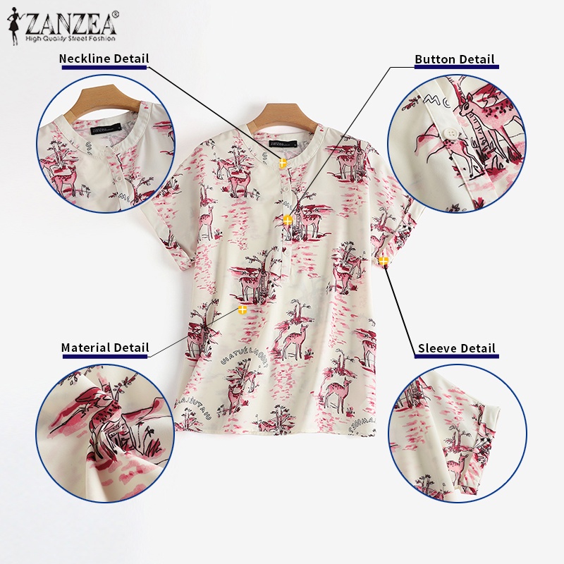 Áo ZANZEA ngắn tay cổ tròn hở lưng thời trang Hàn Quốc cho nữ