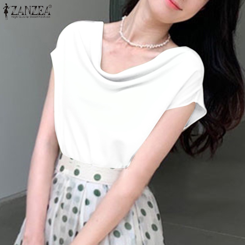 Áo kiểu vải satin Zanzea màu trơn thời trang đường phố cho nữ