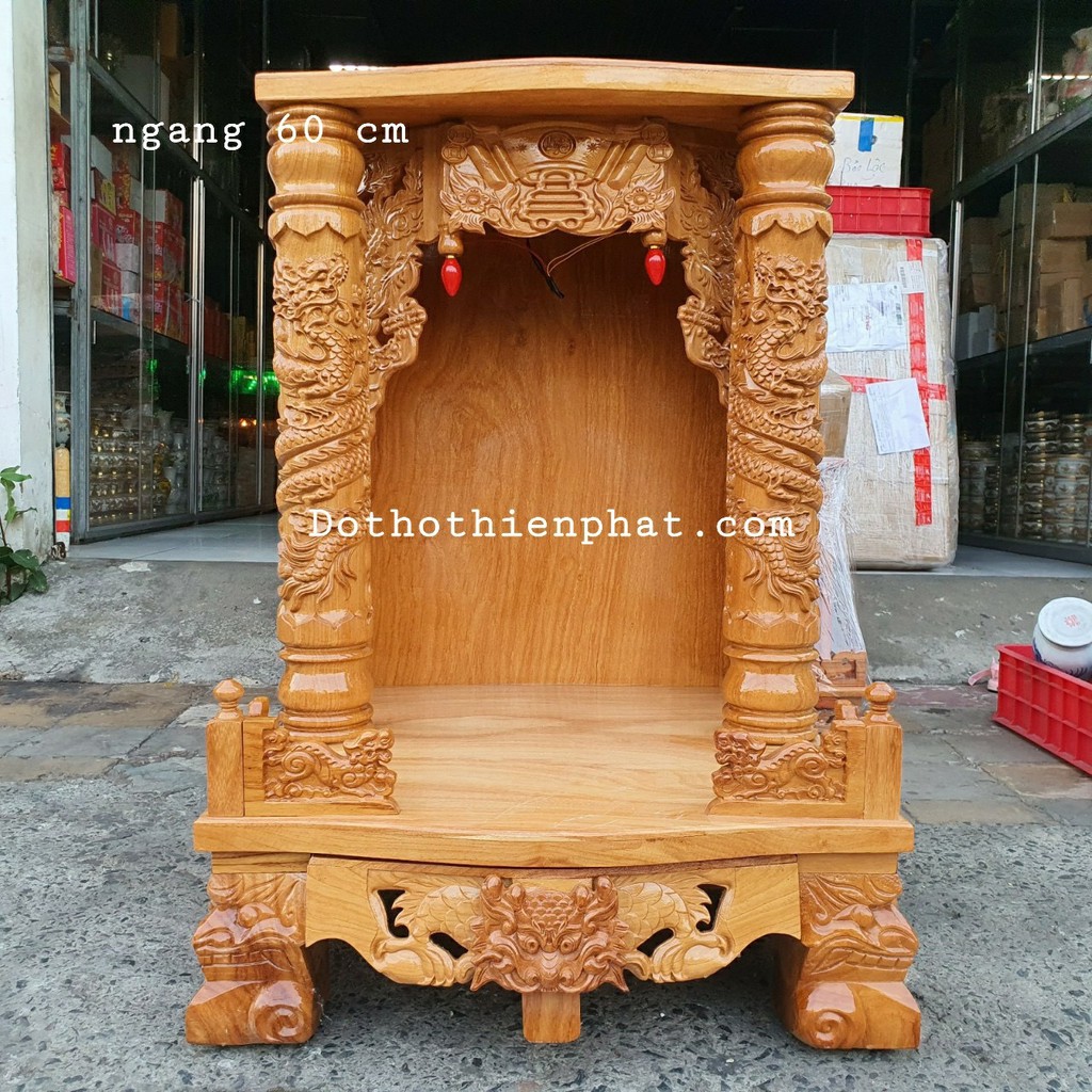 Bàn thờ thần tài ông địa gỗ gõ đỏ ngang 60 cm cột 10 cm