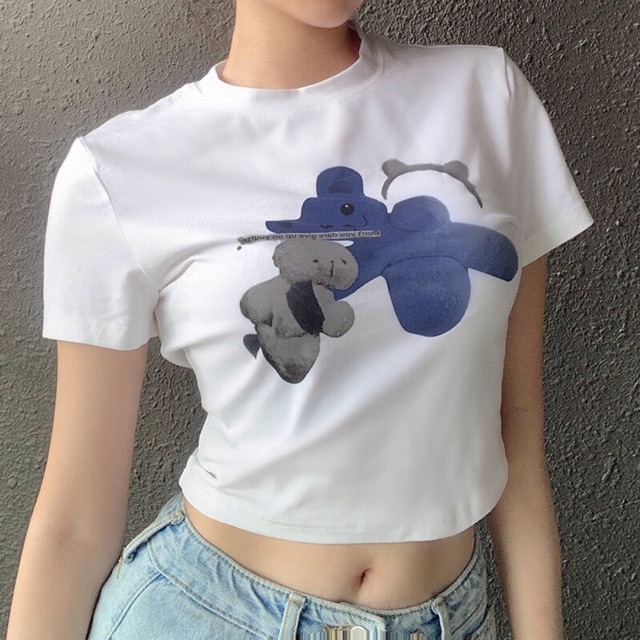Croptop ngắn tay hình gấu fresz